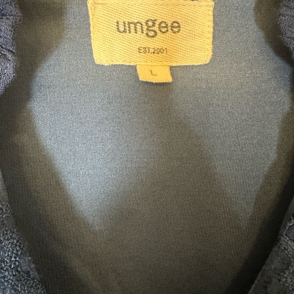 Umgee Navy Blue Boho Mini Dress Size L Lace Yoke V-Neck 3/4 Puff Sleeve, Lined - Picture 5 of 7